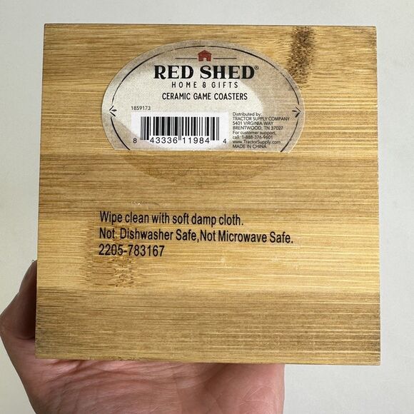 4 Piece Ceramic Game Coaster Set Cork Back Checker Chess Inspired Red Shed Gift - Picture 10 of 13